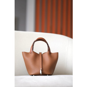 Hermes Picotin Lock 22 Clemence Vert Fizz (0S) Palladium Hardware Brown