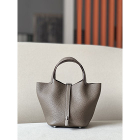 Hermes Picotin Lock 22 Clemence Craie(10) Palladium Hardware Elephant Grey