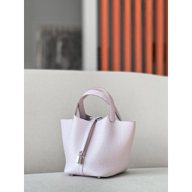 Hermes Picotin Lock 22 Clemence Gris Asphalte(M8) Gold Hardware Light Pink