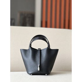 Hermes Picotin Lock 22 Clemence Nior(89) Palladium Hardware Black