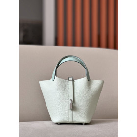 Hermes Picotin Lock 22 Clemence Vert Criquet(3I) Gold Hardware White