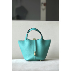 Hermes Picotin Lock HSS 18 Clemence Gold(37) ,Etoupe(18) and Nata(I2) Palladium Hardware Turquoise Green