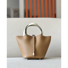 Hermes Picotin Lock 18 Clemence Blue Brume(T0) Gold Hardware Brown