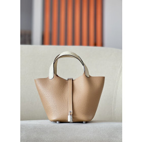 Hermes Picotin Lock 18 Clemence Gris Perle (80) Palladium Hardware Brown