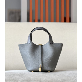 Hermes Picotin Lock 18 Clemence Limoncello(0Y) Palladium Hardware Dark Brown