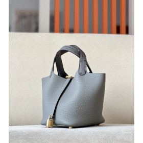 Hermes Picotin Lock 18 Clemence Limoncello(0Y) Palladium Hardware Dark Brown