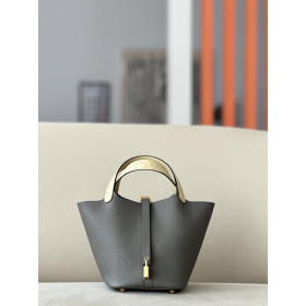 Hermes Picotin Lock 18 Clemence Jaune Amber(9D) Gold Hardware Dark Brown