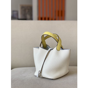 Hermes Picotin Lock HSS 18 Clemence Gris Perle(80) and Rose eLipstick(U5) Gold Hardware White