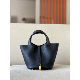 Hermes Picotin Lock 22 Clemence Malachite(Z6) Gold Hardware Black