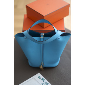 Hermes Picotin Lock 22 Epsom Gold(37) Gold Hardware Blue