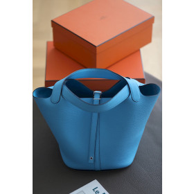 Hermes Picotin Lock 22 Taurillon Craie(10) Gold Hardware Blue