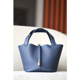 Hermes Picotin Lock 18 Clemence Menthe(6W) Gold Hardware Dark Blue