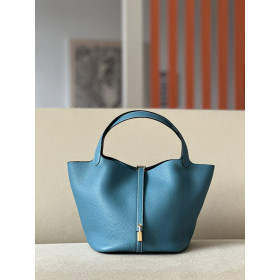 Hermes Picotin Lock 18 Clemence Trench(S2) Palladium Hardware Blue