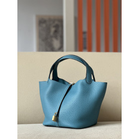 Hermes Picotin Lock 18 Clemence Trench(S2) Palladium Hardware Blue