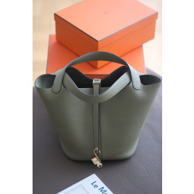 Hermes Picotin Lock HSS 18 Clemence Alezan(3G) and Biscuit(4B) Palladium Hardware Olive Green