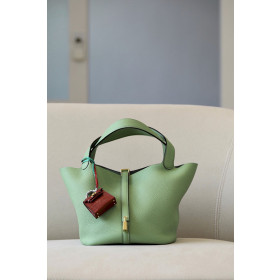 Hermes Picotin Lock 18 Clemence Rouge Laque(3M) Gold Hardware Light Green