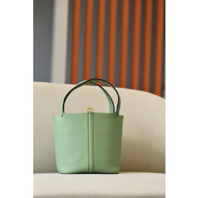 Hermes Picotin Lock 18 Clemence Rouge Laque(3M) Gold Hardware Light Green