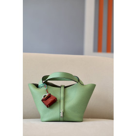 Hermes Picotin Lock 18 Clemence Rouge Laque(3M) Palladium Hardware Light Green