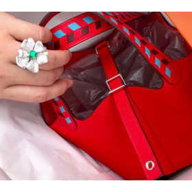 Hermes Picotin Lock 22 Clemence Vert Cypres(6O) Palladium Hardware Red