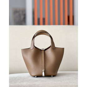 Hermes Picotin Lock 18 Epsom Jaune Amber(9D) Palladium Hardware Dark Beige