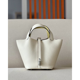 Hermes Picotin Lock 22 Clemence Etoupe(18) Gold Hardware White