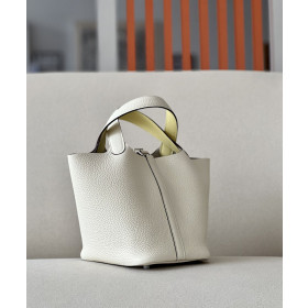 Hermes Picotin Lock 22 Clemence Etoupe(18) Gold Hardware White