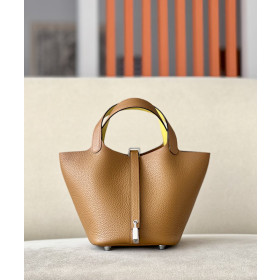 Hermes Picotin Lock 22 Clemence Gold(37) Gold Hardware Brown