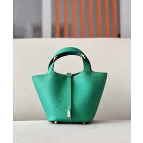 Hermes Picotin Lock 22 Clemence Gold(37) Palladium Hardware Green