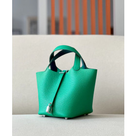 Hermes Picotin Lock 22 Clemence Gold(37) Palladium Hardware Green