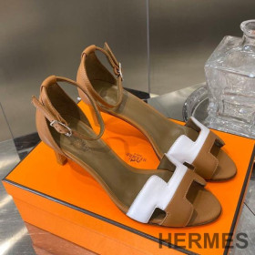 Hermes Premiere 70 Sandals Women Calfskin Brown/White