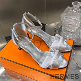 Hermes Premiere 70 Sandals Women Calfskin Silver/White