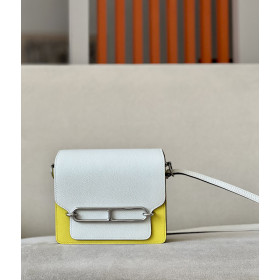 Hermes Roulis Mini Evercolor Gris Misty (H0) Palladium Hardware White and Yellow