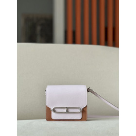 Hermes Roulis Mini Evercolor New Bleu Jean (D2) Palladium Hardware Light Pink and Brown