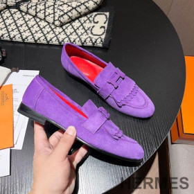 Hermes Royal Loafers Women Suede with Fringe and H Buckle Purple