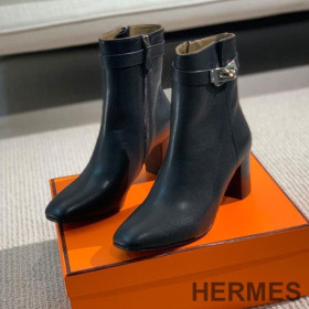 Hermes Saint Germain Ankle Boots Women Genuine Leather Black