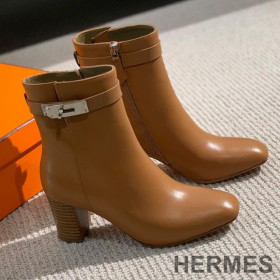 Hermes Saint Germain Ankle Boots Women Genuine Leather Brown