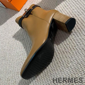Hermes Saint Germain Ankle Boots Women Genuine Leather Khaki