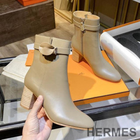Hermes Saint Germain Ankle Boots Women Heritage Calfskin Beige