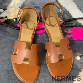 Hermes Santorini Flat Sandals Women Calfskin Brown