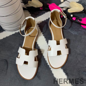 Hermes Santorini Flat Sandals Women Calfskin White