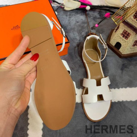 Hermes Santorini Flat Sandals Women Calfskin White