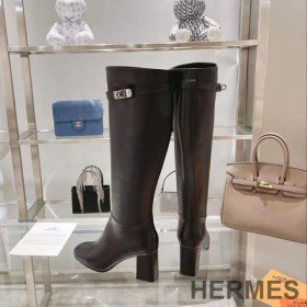 Hermes Story Shorter Boots Women Box Calfskin Black