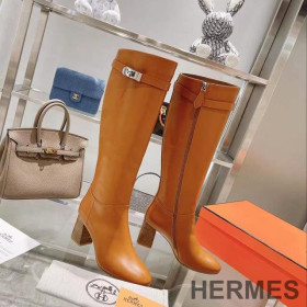 Hermes Story Shorter Boots Women Box Calfskin Brown