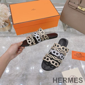 Hermes Thalassa Slides Women Nappa Leather Black/Silver