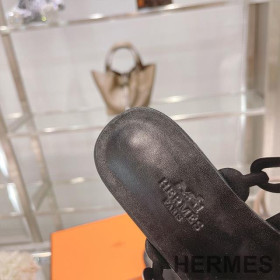 Hermes Thalassa Slides Women Nappa Leather Black/Silver
