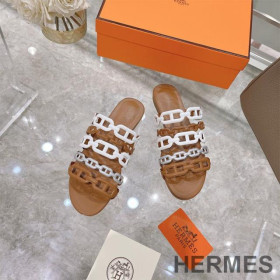 Hermes Thalassa Slides Women Nappa Leather Brown/White