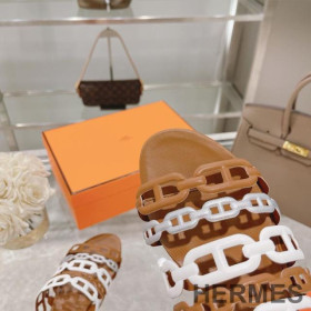 Hermes Thalassa Slides Women Nappa Leather Brown/White