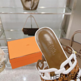Hermes Thalassa Slides Women Nappa Leather White/Brown