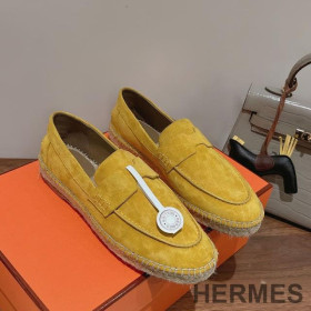 Hermes Trip Espadrilles Women Suede Lemon
