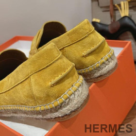 Hermes Trip Espadrilles Women Suede Lemon